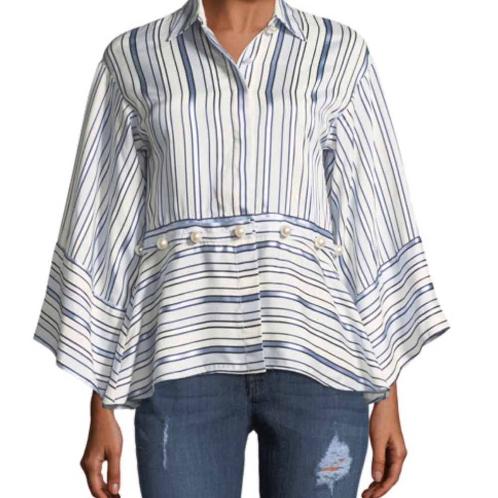 Alexis Adette Striped Belle Sleeve Blouse Large